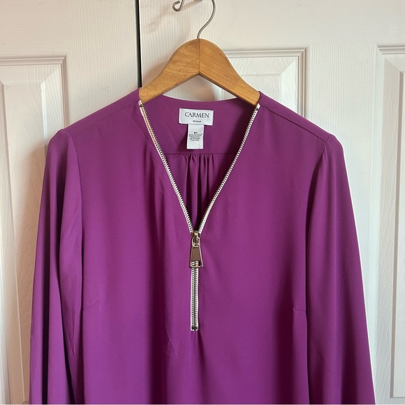 Carmen Mark Valo purple long sleeve zipper front blouse - Picture 2 of 5